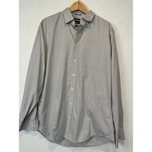Neiman Marcus Mens‎ Large Trim Fit Button Up Shirt Gray Silver Long Sleeve 16.5